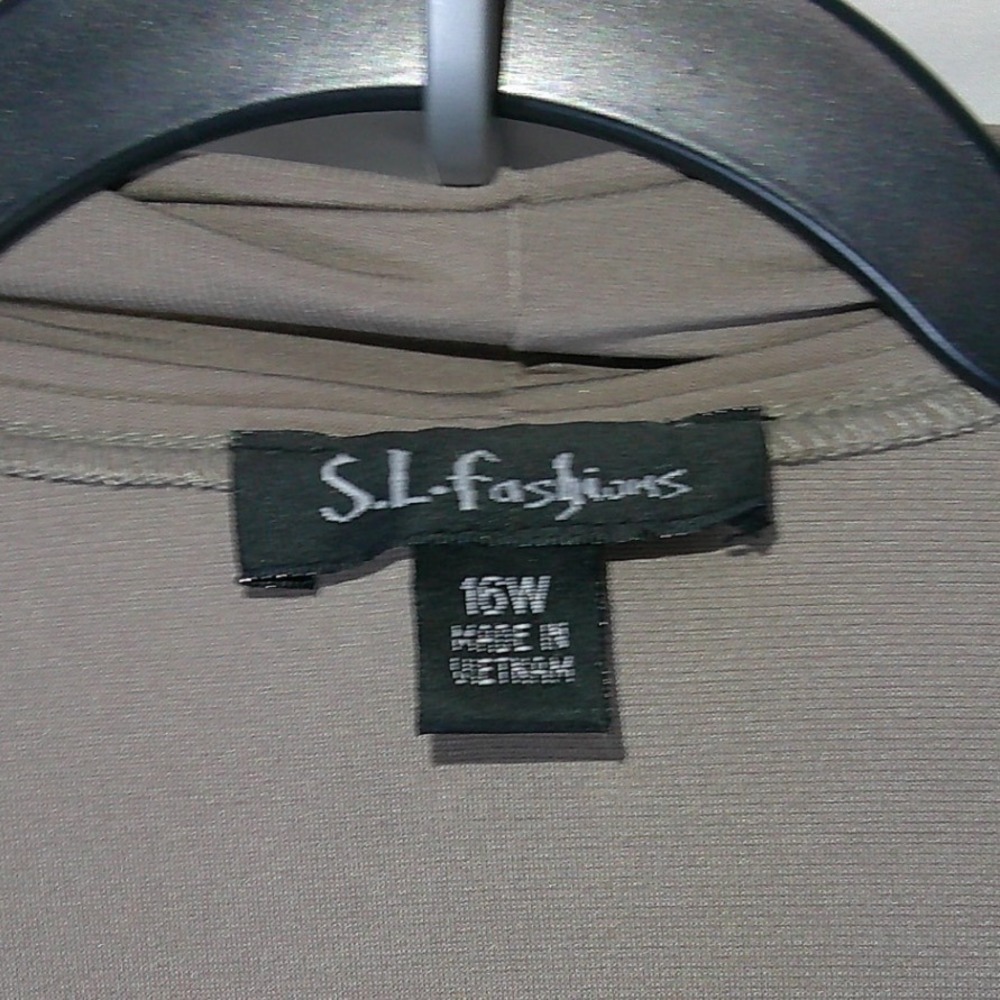 S.L. Fashions Taupe Cowl Neck Dress & Jacket Set Rhinestone Waist Plus Size 16W - Picture 3 of 4